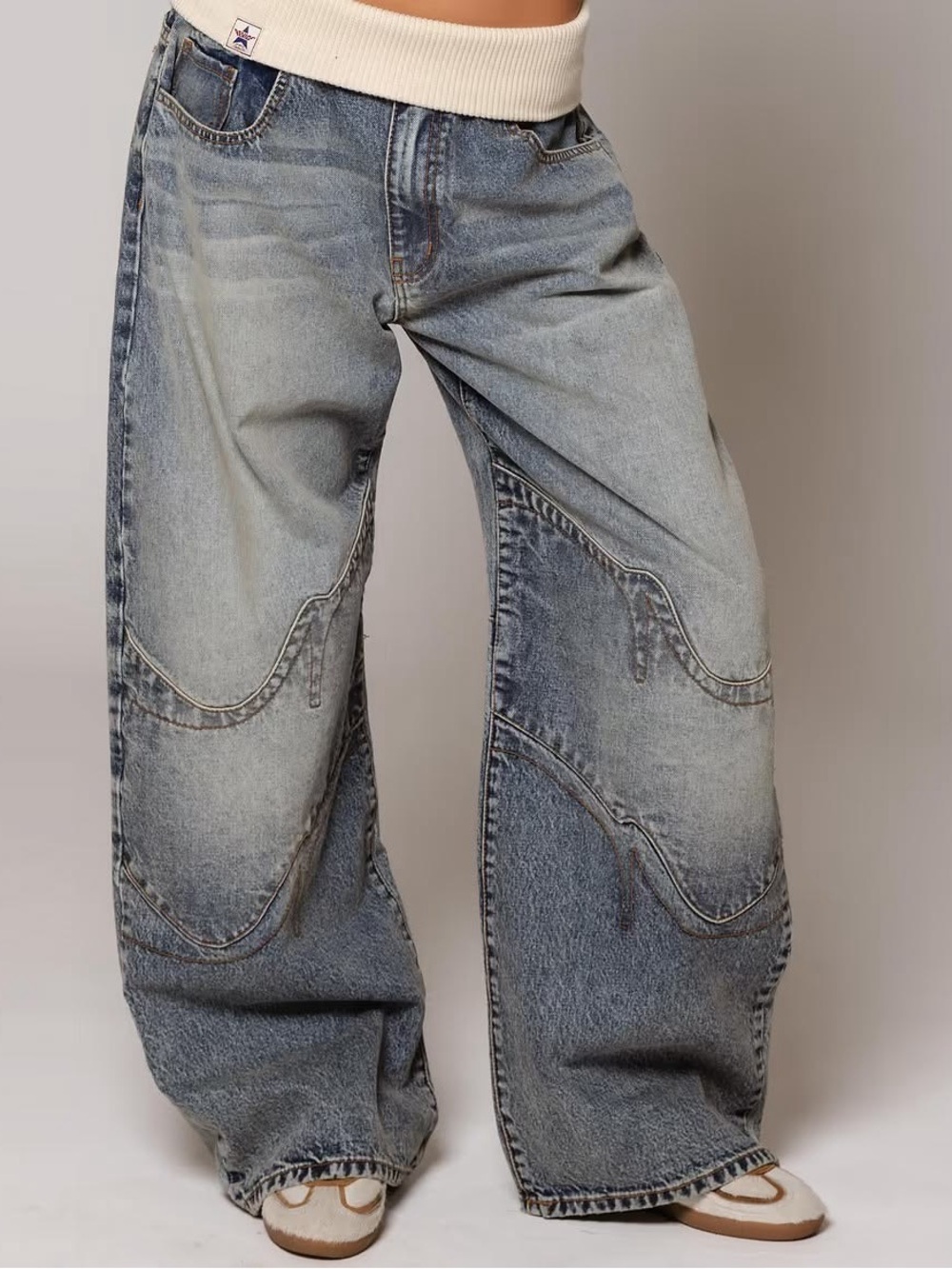 REVICE Relaxed Washed Blue Denim Jeans with Cream Waistband - Picture 4 of 4